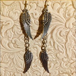 SILVER ANGEL WINGS ON SILVER CHAINS EARRINGS